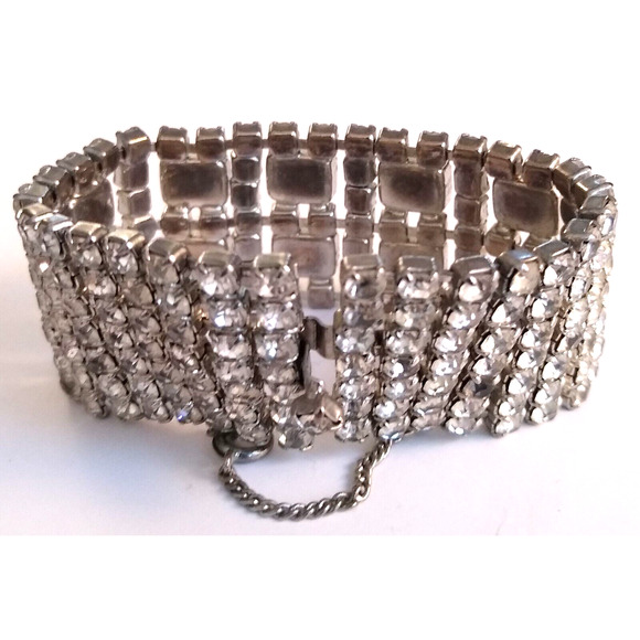 Vintage Weiss Clear Rhinestone 7 Row 60's Bracelet 7" - Picture 5 of 10